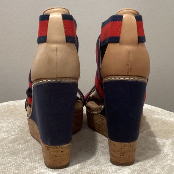 **NEW** Splendid Klever Wedge Heeled Cork Sandals - Red/Blue/Tan - 7M - Picture 8 of 13